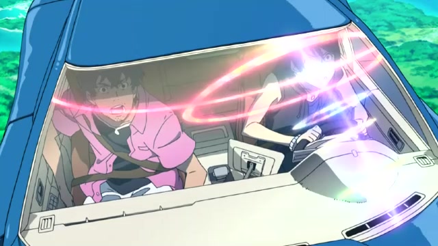 Eureka Seven AO Episode 1-Gazelle and Han Juno in their Flying Platform-Han Juno: "You got to be kidding me! Don't people say that the Scub never showed up in the same place twice?"