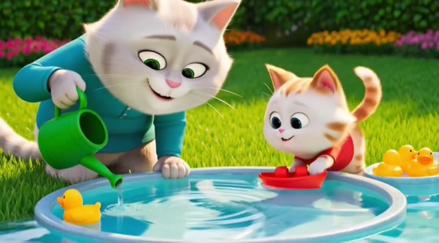 Ginger Kitten and Mama Cat Build a Magical Water Park Together