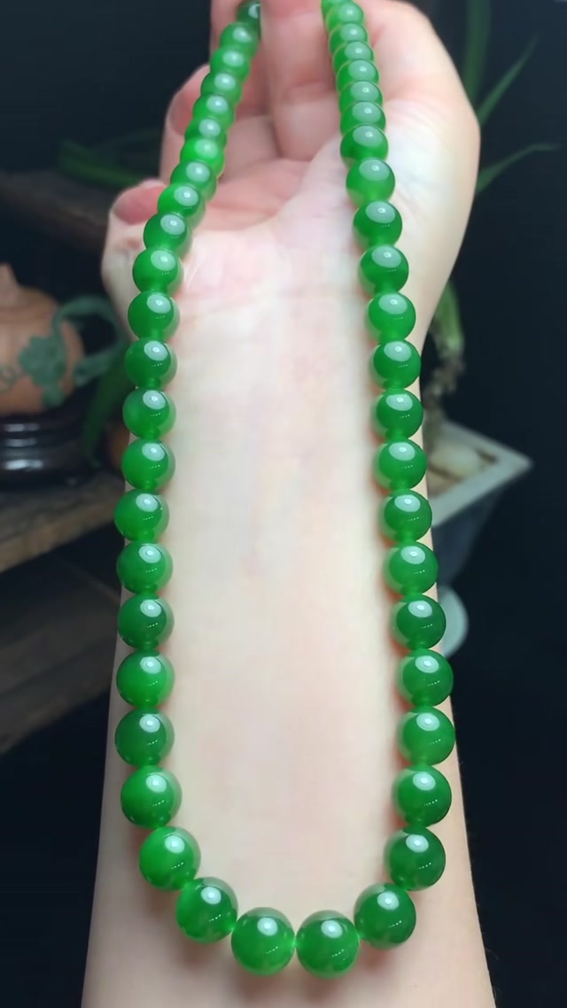 Hetian jade, Russian jade with an icy spinach green base necklace