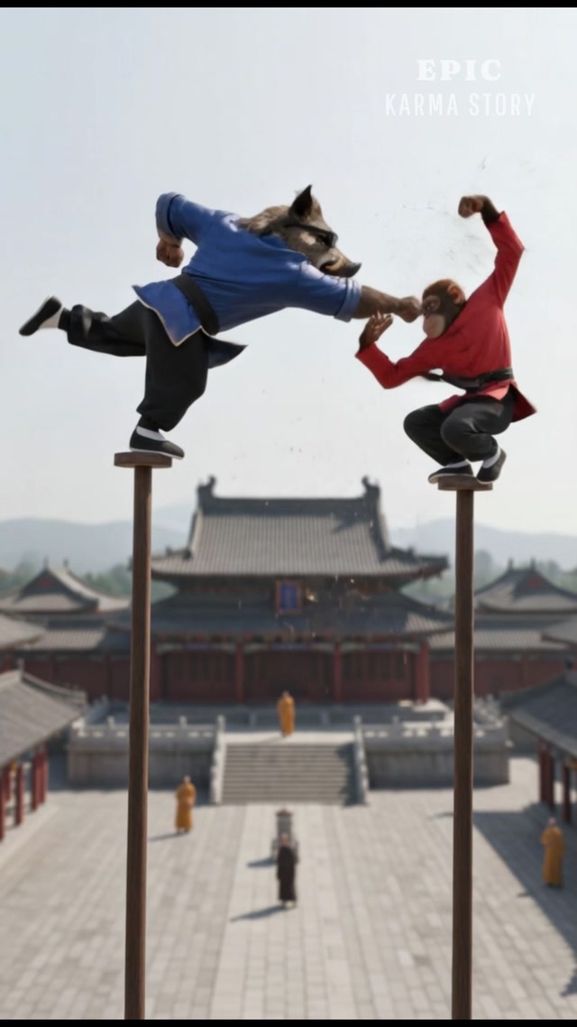 Bully Boar Cheats In A Kung Fu Master Test!  🥋🐒 #kungfu #temple #instantkarma #comedy