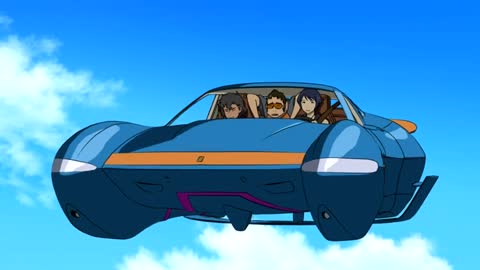 Eureka Seven AO Episode 2-Gazelle, Han, and Pippo, in their Flying Platform-Gazelle: "I don't like this at all."