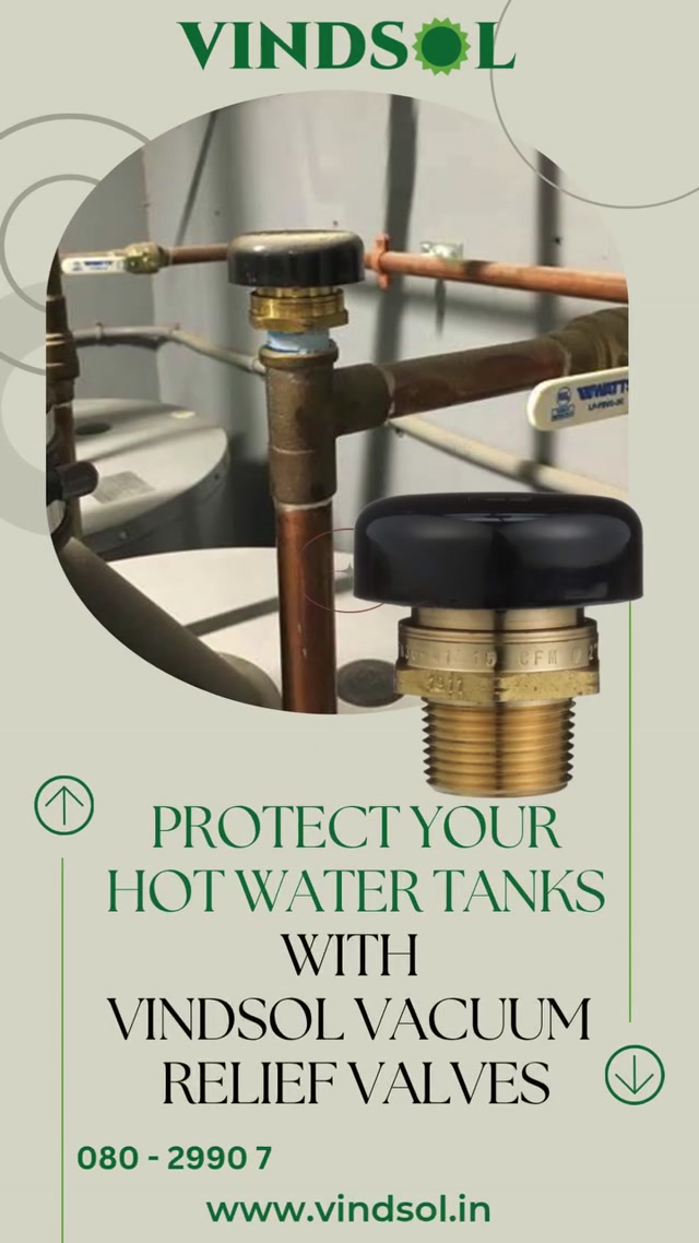 Protect your hot water system with reliable and efficient vaccum relief valves from Vindsol. Designed to maintain system safety and performance, vacuum relief valves help prevent tank damage caused by pressure imbalance an