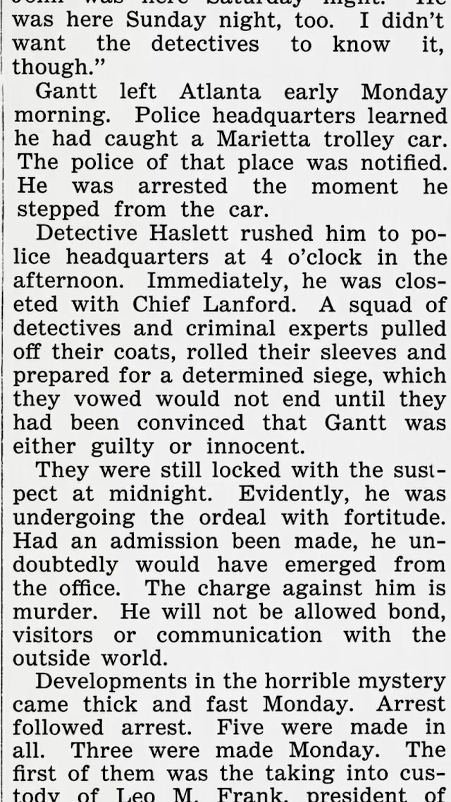 Tuesday, 29th April 1913 Pinkertons Hired to Assist Police Probe the Murder of Mary Phagan