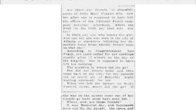 Tuesday, 29th April 1913 Where Was Mary Phagan on Saturday Afternoon?