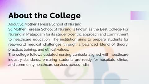 Best College For Nursing in Pratapgarh – St. Mother Teressa School of Nursing