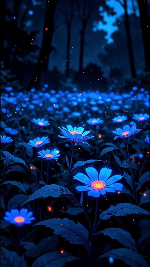 Blue flowers in night
