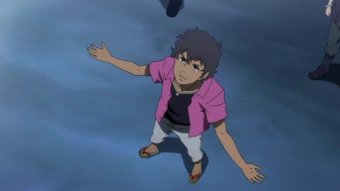 Eureka Seven AO Episode 3-Gazelle talks with Ao at the site of the Nirvash (with Han Juno and Pippo)