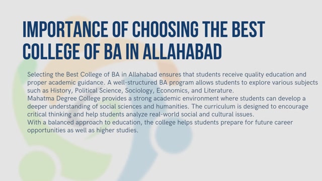 Best College of BA in Allahabad – Mahatma Degree College
